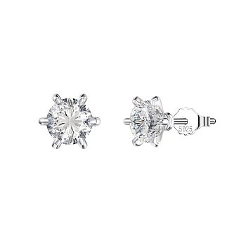 Rhodium Plated 925 Sterling Silver Micro Pave Cubic Zirconia Ear Studs for Women, with S925 Stamp, Diamond, Real Platinum Plated, 5mm