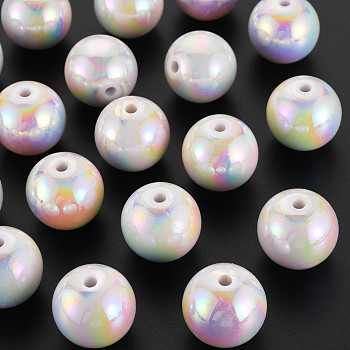 Opaque Acrylic Beads, AB Color Plated, Round, White, 20x19mm, Hole: 2~3mm, about 111pcs/500g