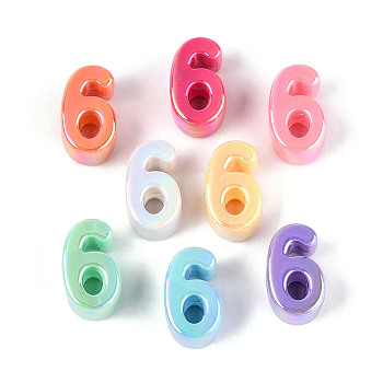 UV Plating Opaque Acrylic European Beads, Large Hole Iridescent Beads, Iridescent, Number 6, Mixed Color, 21~24x12~14x10.5~12mm, Hole: 6mm