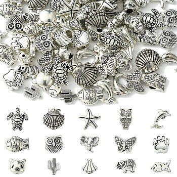 Tibetan Style Alloy Beads, Antique Silver, 9.5~14x10.5~14x~3.55.5mm, Hole: 1.4mm