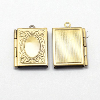 Brass Locket Pendants for Teachers' Day, Photo Frame Charms for Necklaces, Rectangle Book, Golden, 26x19x5mm, Hole: 1mm