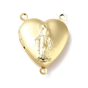Rack Plating Brass Locket Connector Charms, Long-Lasting Plated, Cadmium Free & Lead Free, Heart, Real 18K Gold Plated, 25x19.5x6mm, Hole: 1.4mm, inner diameter: 13x13mm.