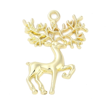 Alloy Pendants, Deer, Real 14K Gold Plated, 40.5x30.3x3.1mm, Hole: 2.6mm