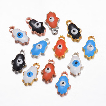 Alloy Enamel Charms, Hamsa Hand/Hand of Fatima/Hand of Miriam, Mixed Color, 12.5x7.5x3mm, Hole: 1mm