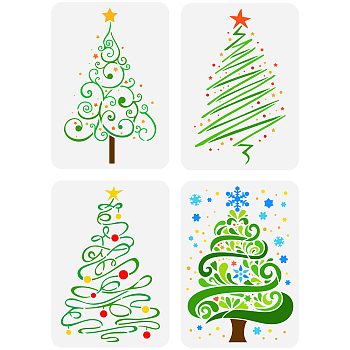 4Pcs 4 Styles PET Hollow Out Drawing Painting Stencils, for DIY Scrapbook, Photo Album, Christmas Tree Pattern, 297x210mm, 1pc/style