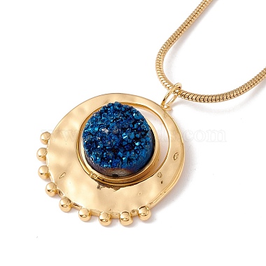 Natural Quartz Flat Round Pendant Necklace with 304 Stainless Steel Snake Chain(NJEW-K244-03G)-2