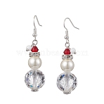 GLass Dangle Earrings, with Brass Earring Hooks, Snowman, Silver, 55x15mm(EJEW-TA00438)