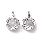 Brass Micro Pave Clear Cubic Zirconia Pendants, Cadmium Free & Nickel Free & Lead Free, Round Charms, Platinum, 9x6x3.5mm, Hole: 2mm(KK-K360-13P)