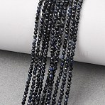 Natural Black Sapphire Beads Strands, Faceted, Round, 2mm, Hole: 0.6mm, about 198pcs/strand, 15.08''(38.3cm)(G-P625-2mm-01)