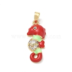 Brass Enamel Pendants, with Rhinestone, Golden, Sea Horse Charms, 22.5x9.5x4mm, Hole: 4x2.5mm(RB-CBA2CEF-02G-02)