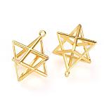 Brass Pendants, Cadmium Free & Nickel Free & Lead Free, Merkaba Star, Golden, 37x27.5x32mm, Hole: 2mm(KK-R037-256G)