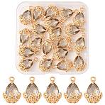 20Pcs Rhinestone Pendants, with Light Gold Alloy Settings, Teardrop with Flower, Crystal, 20x12.5x6mm, Hole: 1.8mm(FIND-FS0004-75B)