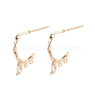 Horse Eye Brass with Clear Cubic Zirconia Stud Earrings Findings, with Horizontal Loops, Nickel Free, Real 18K Gold Plated, 16x2mm, Hole: 0.9mm, Pin: 0.7mm(KK-G436-03G)