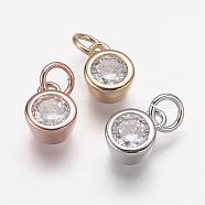 Brass Micro Pave Grade AAA Cubic Zirconia Charms, Lead Free & Nickel Free & Cadmium Free, Flat Round, Mixed Color, 9x6.5x4mm, Hole: 3mm(ZIRC-K059-05-NR)