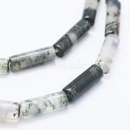 Natural Moss Agate Beads Strands, Column, 13.5x4~4.5mm, Hole: 1mm, about 28pcs/strand, 15.1 inch(G-K260-07D)