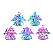 Ion Plating(IP) 201 Stainless Steel Pendants, Angel, Rainbow Color, 30x29.5x1mm, Hole: 2x4.5mm(STAS-N098-039A-01)