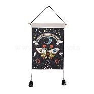 Bohemia Style Cloth Wall Hanging Tapestry, Vertical Tapestry, with Wood Rod & Iron Traceless Nail & Cord, for Home Decoration, Rectangle, Skull Pattern, 850mm(HJEW-E003-01F)