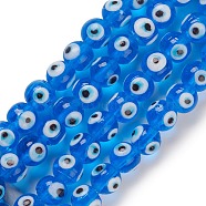 Handmade Lampwork Beads Strand, Round with Evil Eye, Royal Blue, 12.5~13x11mm, Hole: 2~2.5mm, about 32~33pcs/strand, 13.58~14.01''(34.5~35.6cm)(LAMP-E030-02D)