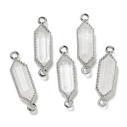 Natural Quartz Crystal Faceted Double Terminal Pointed Rock Crystal Hexagon Connector Charms, with Rack Plating Brass Findings, Platinum, 23~24x6.5x4~5mm, Hole: 1.6mm(G-G181-04P-01)