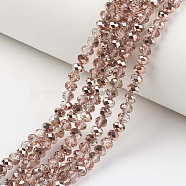 Electroplate Transparent Glass Beads Strands, Half Copper Plated, Faceted, Rondelle, Light Salmon, 3x2mm, Hole: 0.8mm, about 150~155pcs/strand, 15~16 inch(38~40cm)(EGLA-A034-T2mm-N10)