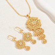 Simple and Stylish 18K Gold Plated Brass Cubic Zirconia Flower Pendant Necklace & Dangle Earrings Set for Women(QB5111)