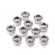 Tibetan Style Alloy European Beads, Large Hole Beads, Rondelle, Antique Silver, Lead Free & Cadmium Free & Nickel Free, 10x4mm, Hole: 5mm(X-EAA386Y-NF)