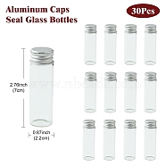 30Pcs Empty Glass Bead Storage Tubes, with Platinum Plated Screw Aluminum Cap and Silicone Stopper, Column, Clear, 7x2.2cm, Capacity: 15ml(0.51fl. oz)(AJEW-YW0001-16C)