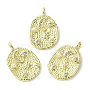 Rack Plating Brass Micro Pave Cubic Zirconia Pendants, with Plastic Pearl, Long-Lasting Plated, Lead Free & Cadmium Free, Oval Charm, Real 18K Gold Plated, 20x13x2.5mm, Hole: 2.5x2mm(KK-K332-07G)