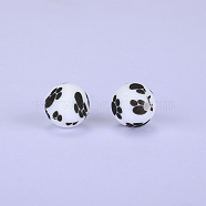 Printed Round Silicone Focal Beads, White, 15x15mm, Hole: 2mm(SI-JX0056A-41)