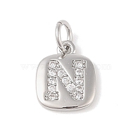 Rack Plating Brass Micro Pave CLear Cubic Zirconia Charms, with Jump Rings, Cadmium Free & Lead Free, Long-Lasting Plated, Platinum, Letter N, 11.5x9x1.5mm, Hole: 2.8mm(KK-E110-14P-N)