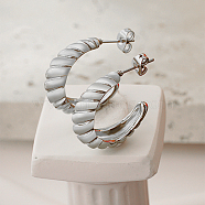 304 Stainless Steel Stud Earrings, Half Hoop Earrings for Women, Twist Ring, Stainless Steel Color, 22mm(CK0506-2)