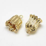 Brass Links connectors, Flower, Real 18K Gold Plated, 11.5x8.5x8.5mm, Hole: 1mm(X-KK-S347-136)