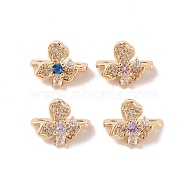 Brass Micro Pave Cubic Zirconia Slide Charms, Flower, Golden, Mixed Color, 10.5x13x10.5mm, Hole: 1.2mm(KK-B100-059G)