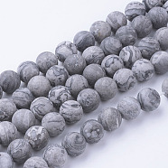 Natural Map Stone/Picasso Stone/Picasso Jasper Bead Strands, Frosted, Round, 10~10.5mm, Hole: 1.5mm, about 38pcs/strand, 15.3 inch(39cm)(G-G735-27F-10mm)