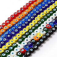 Handmade Evil Eye Lampwork Beads Strands, Heart, Mixed Color, 12x12x6mm, Hole: 1.4mm, about 33pcs/strand, 14.37''~14.57''(36.5~37cm)(LAMP-E023-07B)
