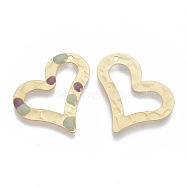 Iron Pendants, with Enamel, Heart, Matte Gold Color, Colorful, 25x30x1.5mm, Hole: 1.6mm(IFIN-S703-35)