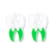 Two Tone Acrylic Pendants, Tooth Shapes, Green, 39.5x25.6x4mm, Hole: 2mm(MACR-M019-01C)