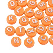 Plating Opaque Acrylic Beads, Metal Enlaced, Flat Round with Letter, Dark Orange, 10x6mm, Hole: 1.8mm, about 632pcs/200g(MACR-SZ0001-46F)