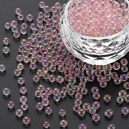 DIY 3D Nail Art Decoration Mini Glass Beads, Tiny Caviar Nail Beads, AB Color Plated, Round, Pink, 3.5mm, about 450g/bag(MRMJ-N028-001B-B14)