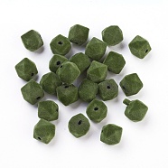Flocky Acrylic Beads, Faceted, Cube, Dark Olive Green, 12~13mm, Hole: 2mm(OACR-I001-C01)