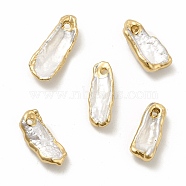 Baroque Natural Keshi Pearl Pendants, Rectangle Charms, with Brass Loops, Light Gold, 17~23x7~9x3~5mm, Hole: 1.6mm(PEAR-P004-20KCG)