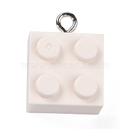 Resin Pendants, with Platinum Iron Loop, Toy Bricks, White, 21x15.5x11mm, Hole: 2.6mm(RESI-E017-A14)