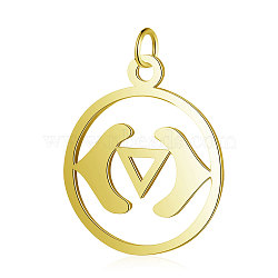 PVD Vacuum Plating 304 Stainless Steel Pendants, Chakra, Ajna, Flat Round, Real 18K Gold Plated, 22.5x19x1mm, Hole: 3mm(STAS-S105-T526G)