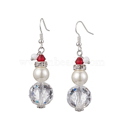 GLass Dangle Earrings, with Brass Earring Hooks, Snowman, Silver, 55x15mm(EJEW-TA00438)