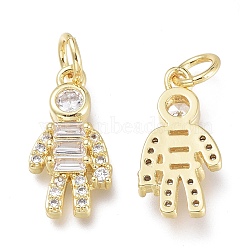 Brass Micro Pave Clear Cubic Zirconia Charms, with Jump Rings, Long-Lasting Plated, Boy, Real 18K Gold Plated, 14.5x8x3mm, Jump Ring: 5x1mm, Hole: 3.5mm(ZIRC-Q024-14G)