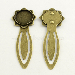 20mm Tray Bookmark Cabochon Settings, Iron with Alloy Flat Round Tray, Lead Free, Nickel Free & Cadmium Free, Antique Bronze, 78x29x3mm(PALLOY-S033-38AB-NR)