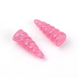 Resin Cabochons, DIY Accessories, with Glitter Powder, Horn, Pink, 25.5x10x9mm(RESI-WH0014-42A)