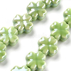 Porcelain Beads, Four Leaf Clover, Lime, 12x12x6mm, Hole: 2mm, about 30pcs/strand, 137.80''(350cm)(PORC-Z001-01M)