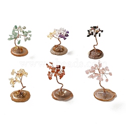 Natural Gemstone Chips Tree Display Decorations, Copper Wire Wrapped Feng Shui Ornament, 35~39x39~48x59~80mm(DJEW-C003-01)