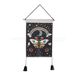 Bohemia Style Cloth Wall Hanging Tapestry, Vertical Tapestry, with Wood Rod & Iron Traceless Nail & Cord, for Home Decoration, Rectangle, Skull Pattern, 850mm(HJEW-E003-01F)